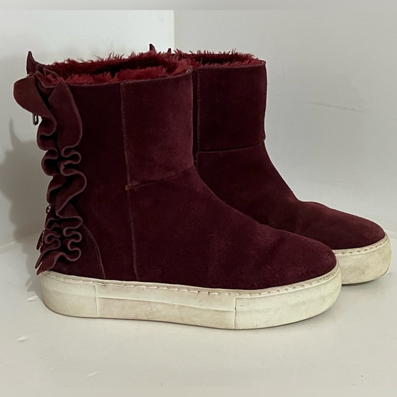 J Slides | All Leather Ruffle Heel Booties - Picture 1 of 14